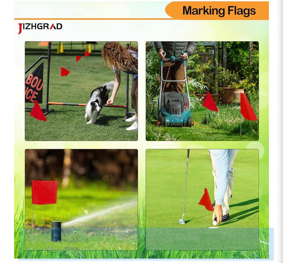 100pack Red Marking Flags, 15x4x5 Inch Yard Flags, Lawn, Garden, Construction, B