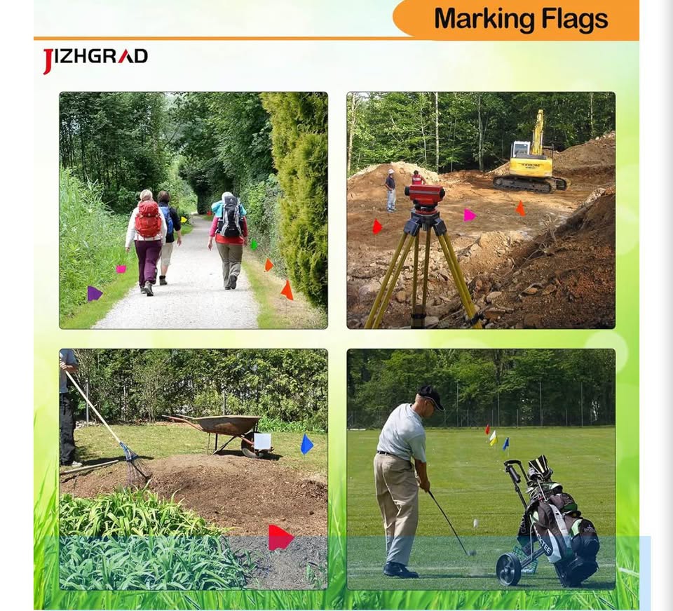 100pack Red Marking Flags, 15x4x5 Inch Yard Flags, Lawn, Garden, Construction, B