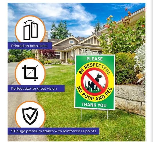 Sigo Signs Double Sided No Poop and Pee Yard Sign with Stakes