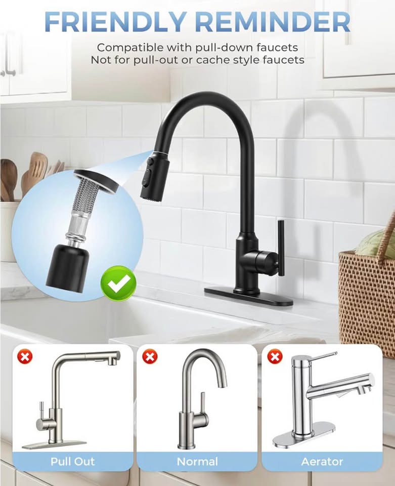 Matte Black Kitchen Faucet Spray Head Replacement Kit with 9 Adapters