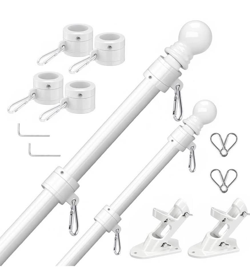 Flag Pole for Outside House with Holder, 6 FT, Tangle Free; White
