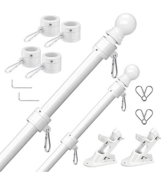 Flag Pole for Outside House with Holder, 6 FT, Tangle Free; White