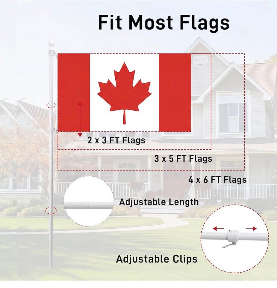 Flag Pole for Outside House with Holder, 6 FT, Tangle Free; White