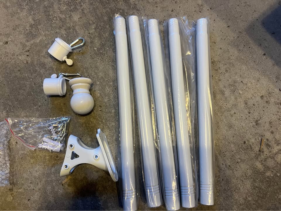 Flag Pole for Outside House with Holder, 6 FT, Tangle Free; White