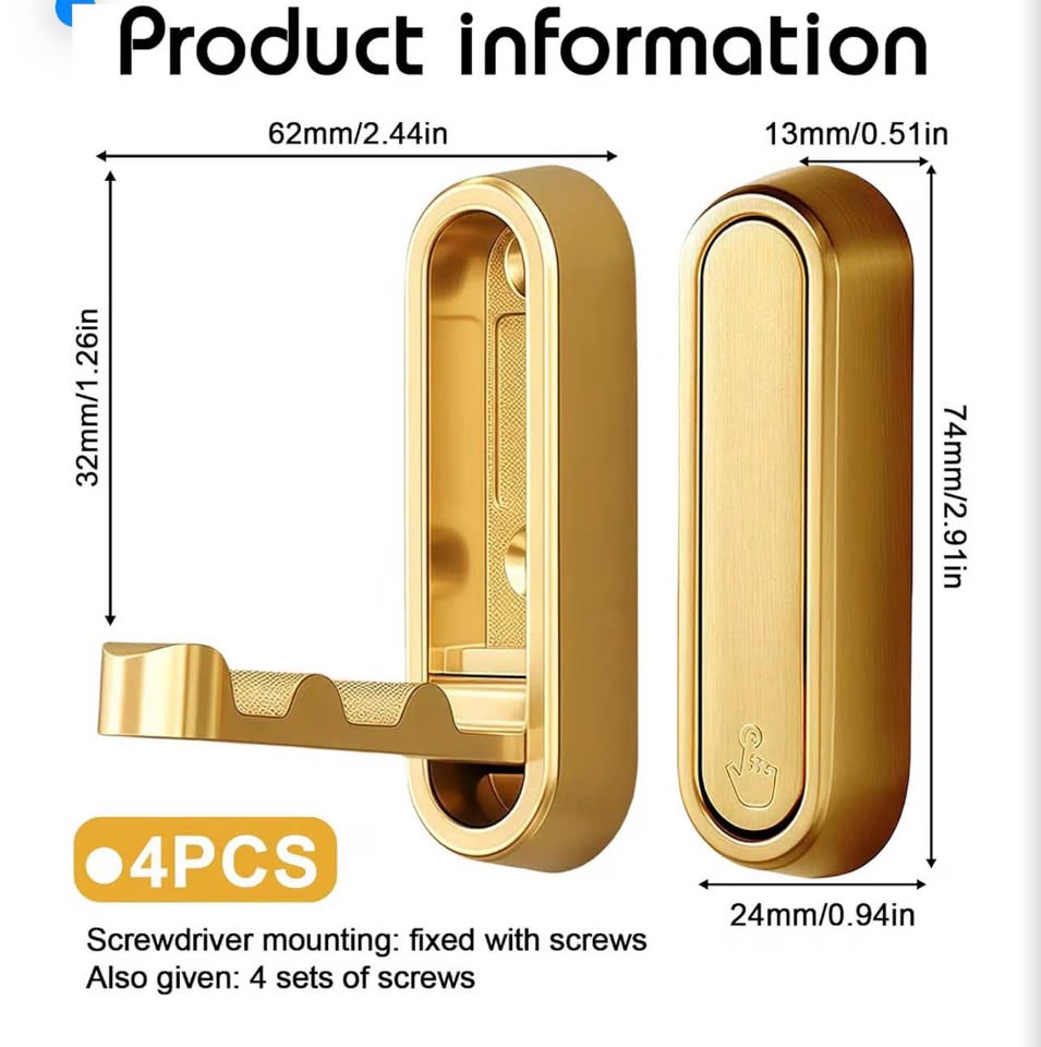 4-Pack Gold Foldable Wall Hooks