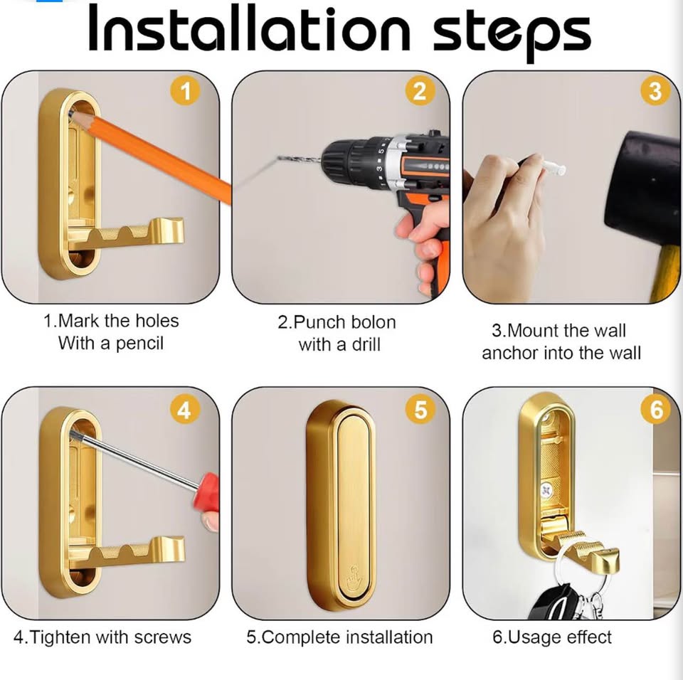 4-Pack Gold Foldable Wall Hooks
