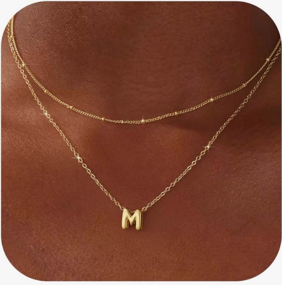 14K Gold planted Letter Necklace Layered Initial Necklaces for Women Tiny Pendan