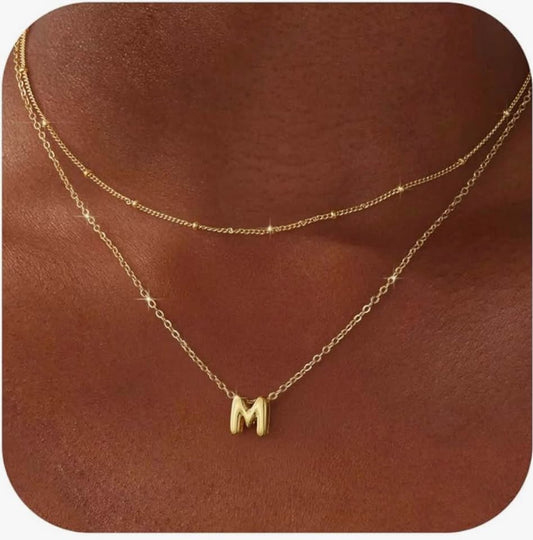 14K Gold planted Letter Necklace Layered Initial Necklaces for Women Tiny Pendan
