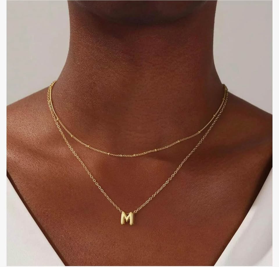 14K Gold planted Letter Necklace Layered Initial Necklaces for Women Tiny Pendan