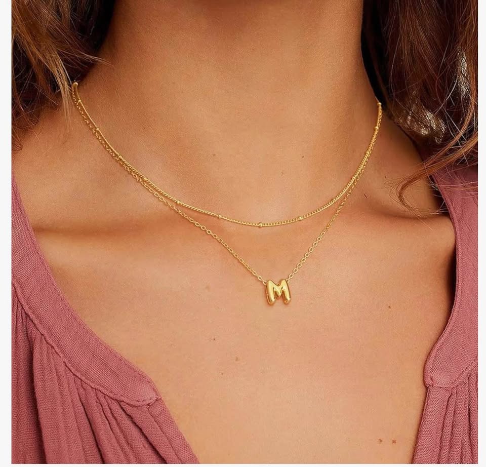 14K Gold planted Letter Necklace Layered Initial Necklaces for Women Tiny Pendan