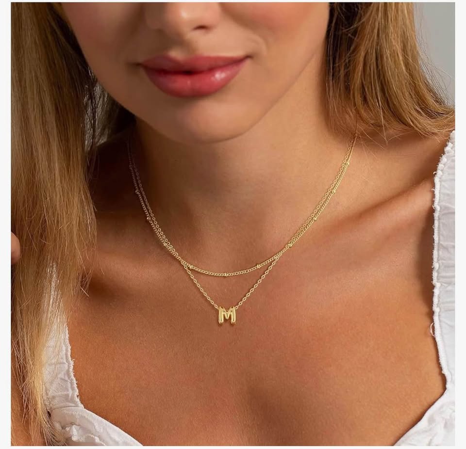 14K Gold planted Letter Necklace Layered Initial Necklaces for Women Tiny Pendan
