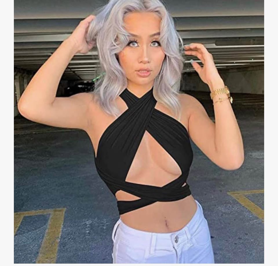 women's halter wrap tops criss cross cutout crop vests self tie back strappy ban