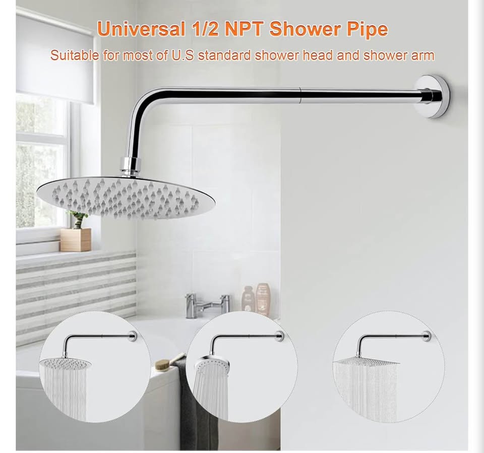 20-Inch Stainless Steel Shower Arm with Flange