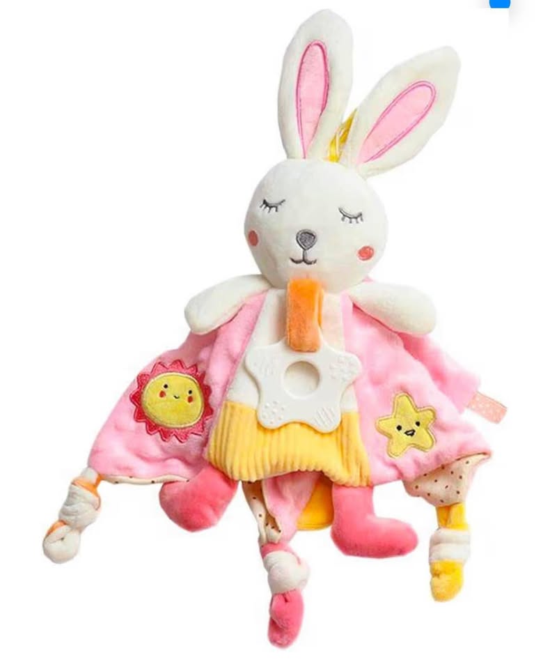 Baby Stuffed Animal Security Blanket with Ribbon & Rattle, Baby Lovey Rabbit Soo