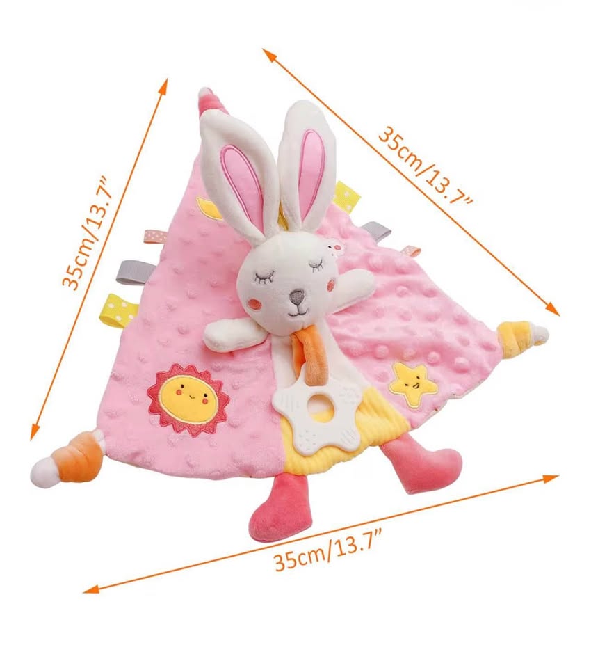 Baby Stuffed Animal Security Blanket with Ribbon & Rattle, Baby Lovey Rabbit Soo
