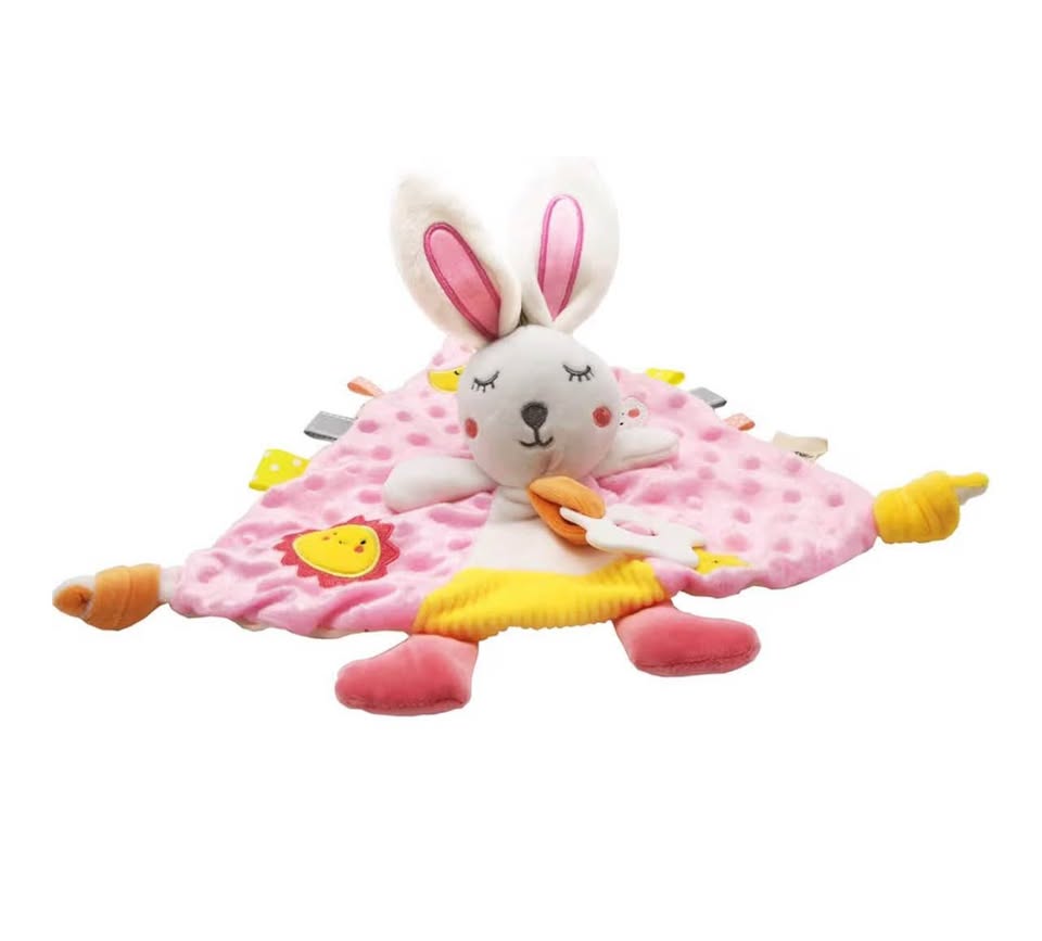 Baby Stuffed Animal Security Blanket with Ribbon & Rattle, Baby Lovey Rabbit Soo