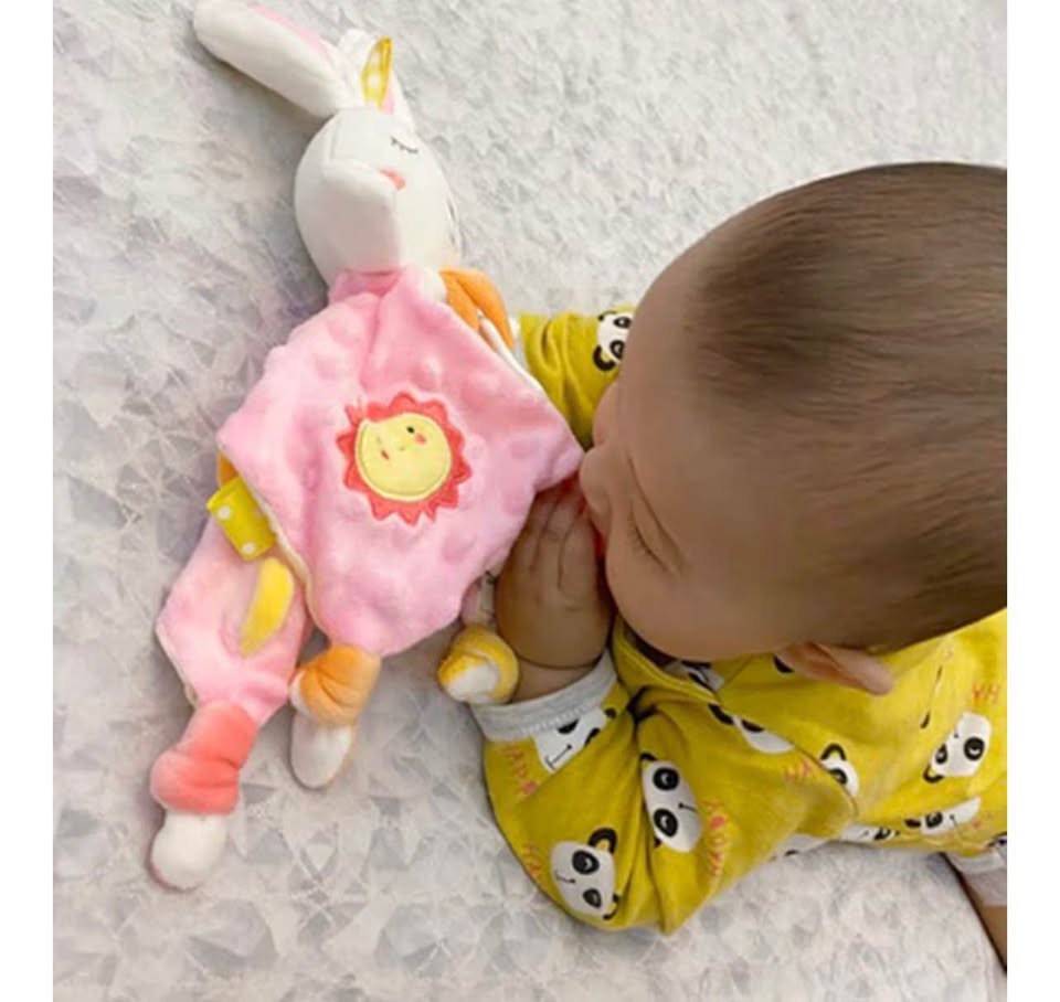 Baby Stuffed Animal Security Blanket with Ribbon & Rattle, Baby Lovey Rabbit Soo