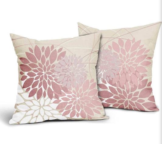 Pink Flower Pillow Cushion Cases - Set of 2