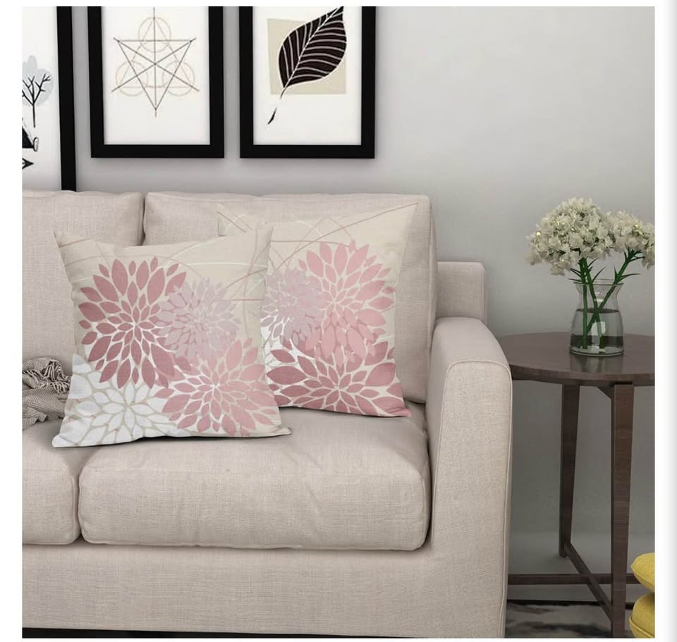 Pink Flower Pillow Cushion Cases - Set of 2