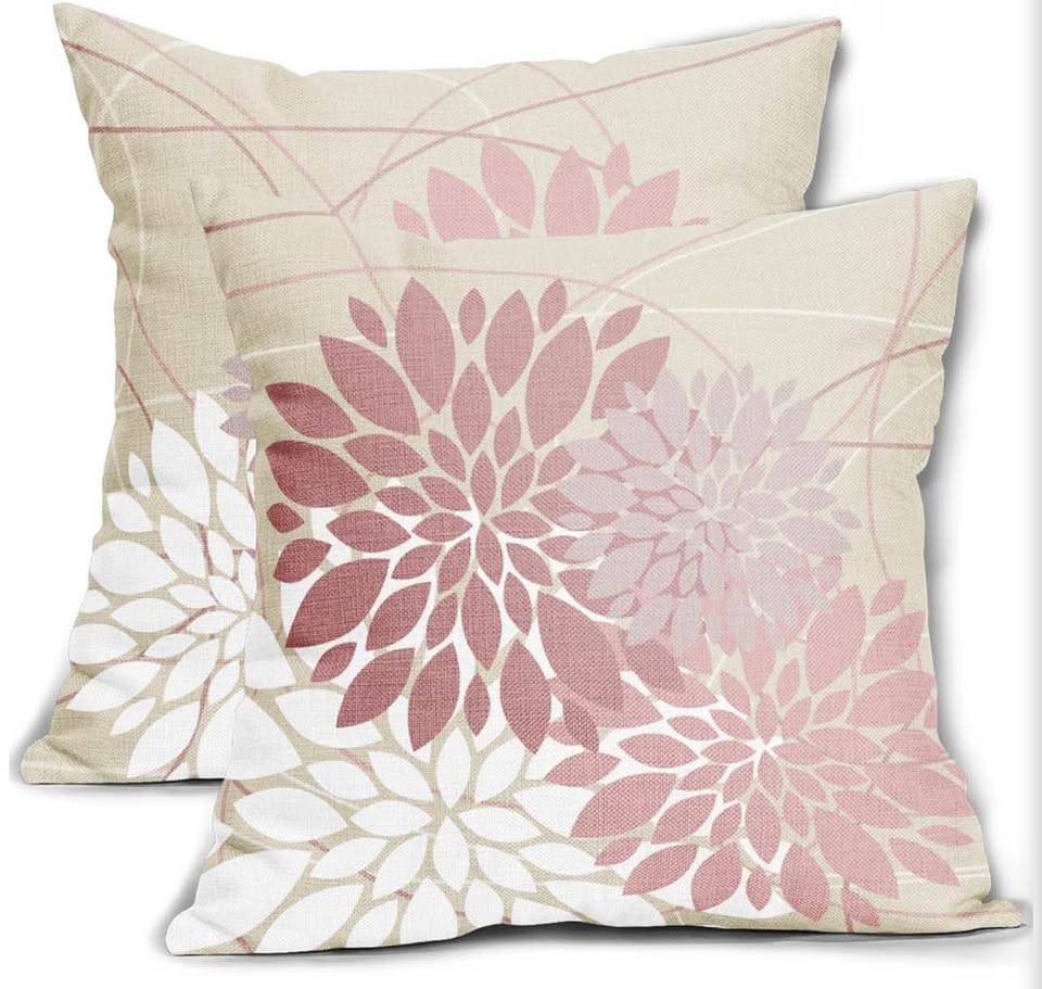 Pink Flower Pillow Cushion Cases - Set of 2