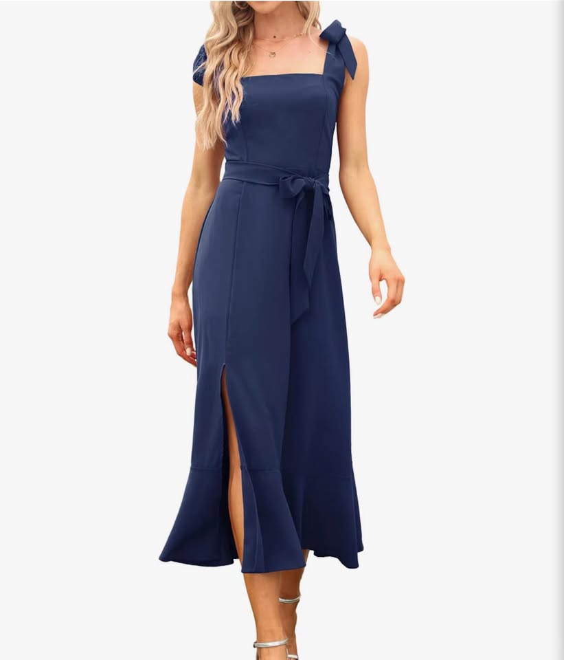 Women's Elegant Bridesmaid Dresses Square Neck Ruffle Split Midi Formal Dress fo
