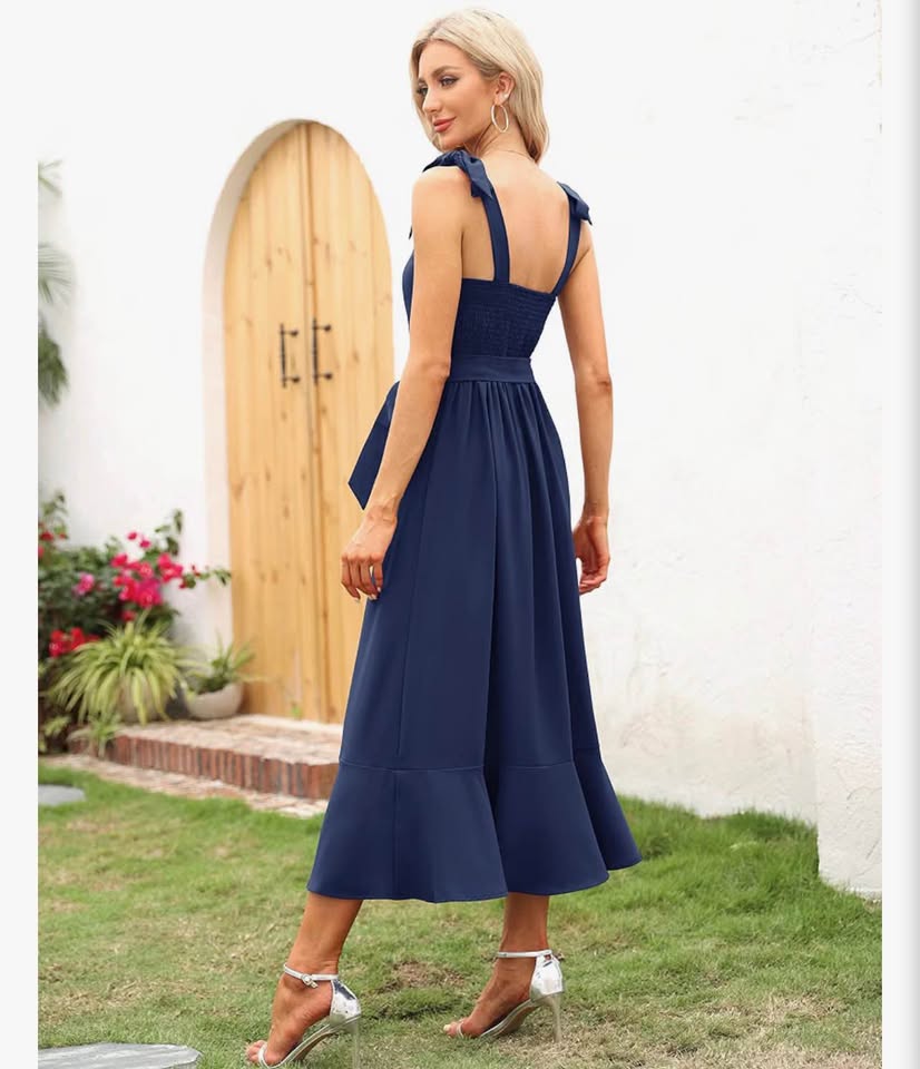 Women's Elegant Bridesmaid Dresses Square Neck Ruffle Split Midi Formal Dress fo