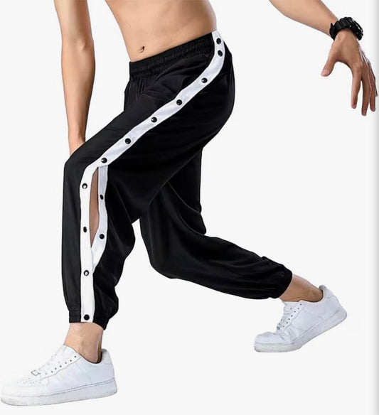 Men's Tear Away Basketball Pants Post Surgery Side Split Snap Button Sweatpants 