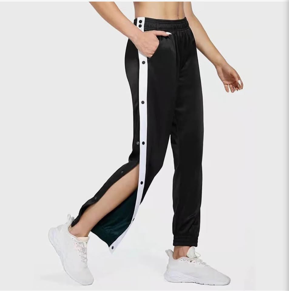 Men's Tear Away Basketball Pants Post Surgery Side Split Snap Button Sweatpants 