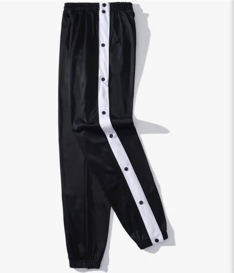 Men's Tear Away Basketball Pants Post Surgery Side Split Snap Button Sweatpants 