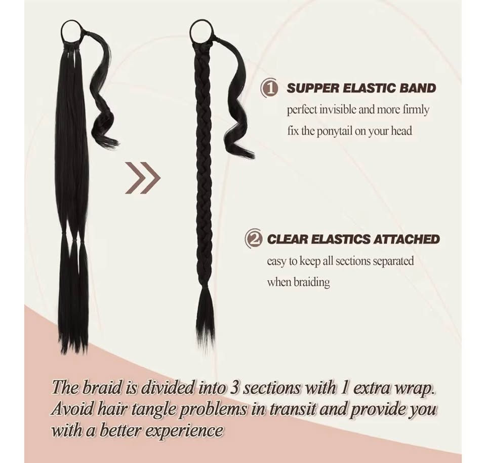 26 Inch Long Braided Ponytail Extension with Hair Tie - Straight Sleek Wrap Arou