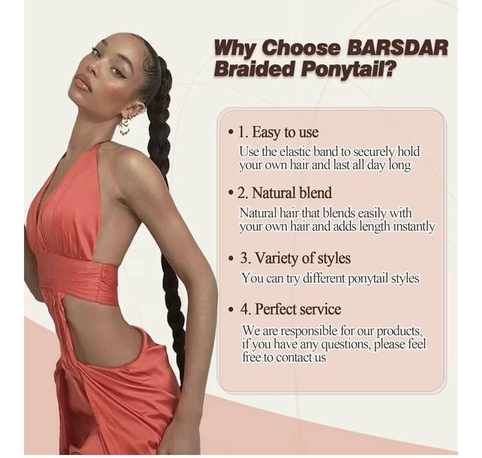 26 Inch Long Braided Ponytail Extension with Hair Tie - Straight Sleek Wrap Arou