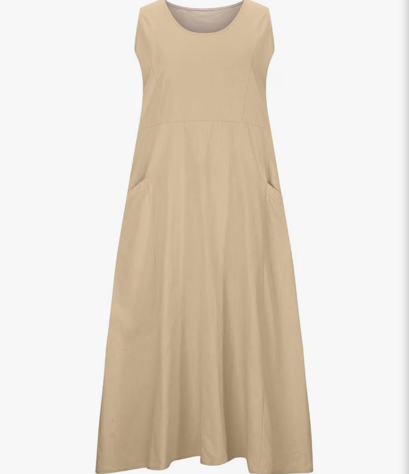 Womens Solid Cotton and Linen Dress Summer Casual Sleeveless U Neck Tank Dress w