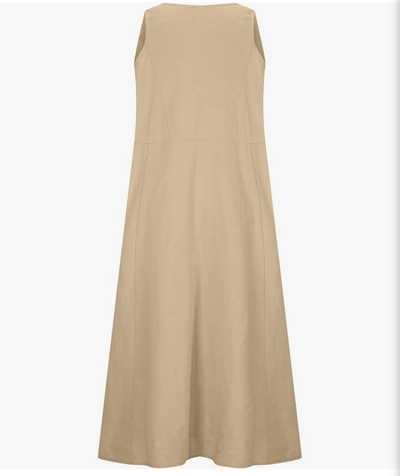 Womens Solid Cotton and Linen Dress Summer Casual Sleeveless U Neck Tank Dress w