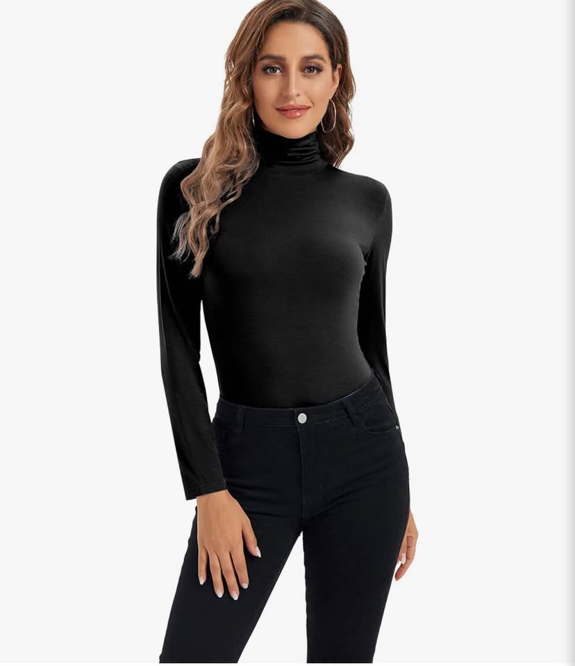 Womens Long Sleeve Turtleneck Tops Soft Stretchy Fitted Base Layer Shirt L