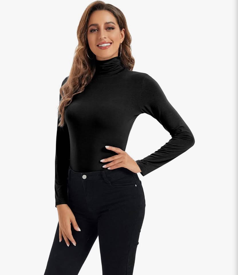 Womens Long Sleeve Turtleneck Tops Soft Stretchy Fitted Base Layer Shirt L