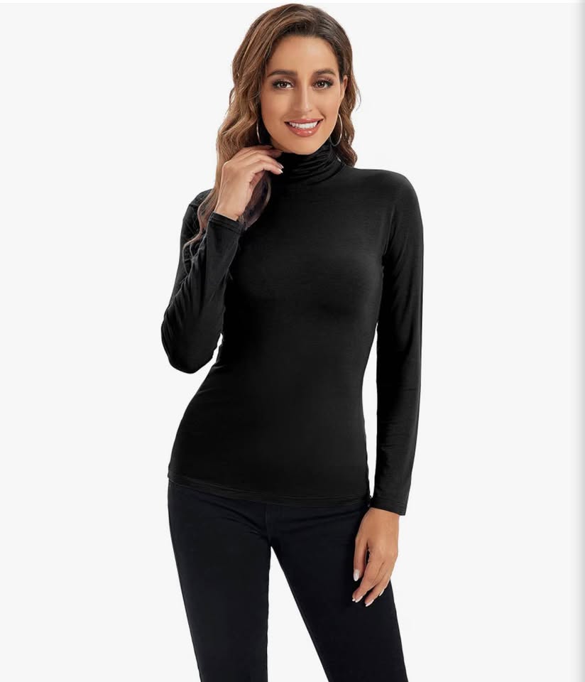 Womens Long Sleeve Turtleneck Tops Soft Stretchy Fitted Base Layer Shirt L