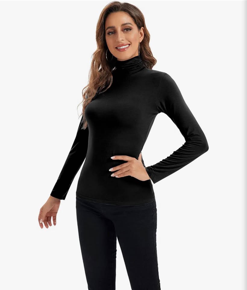 Womens Long Sleeve Turtleneck Tops Soft Stretchy Fitted Base Layer Shirt L