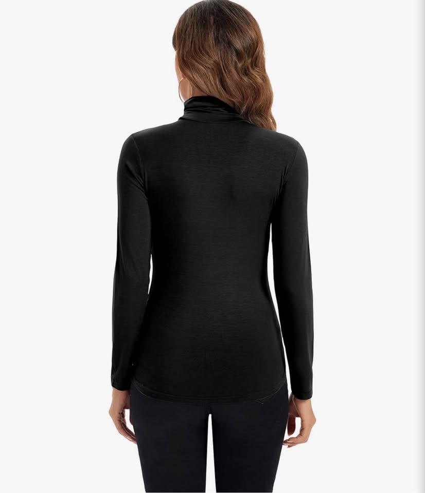 Womens Long Sleeve Turtleneck Tops Soft Stretchy Fitted Base Layer Shirt L