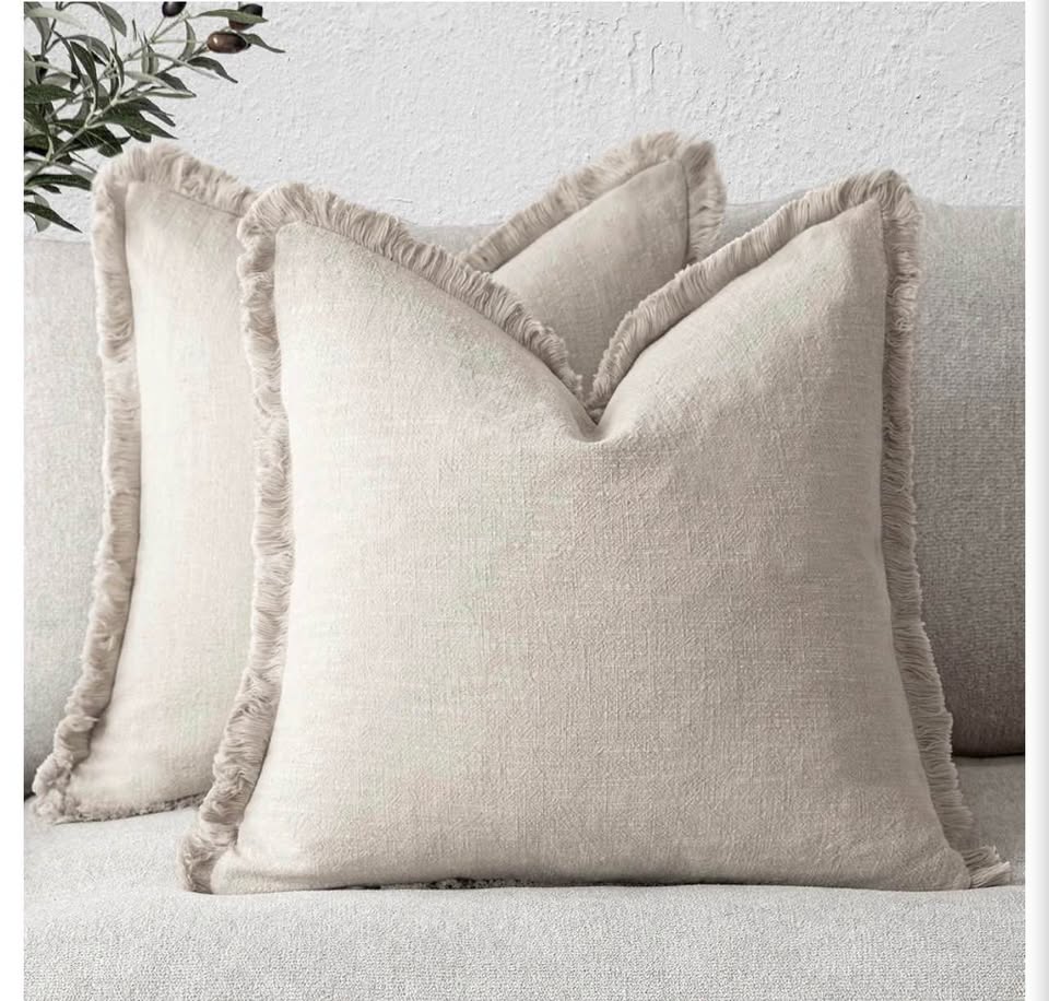 Natural Linen Fringed Pillow Cover
