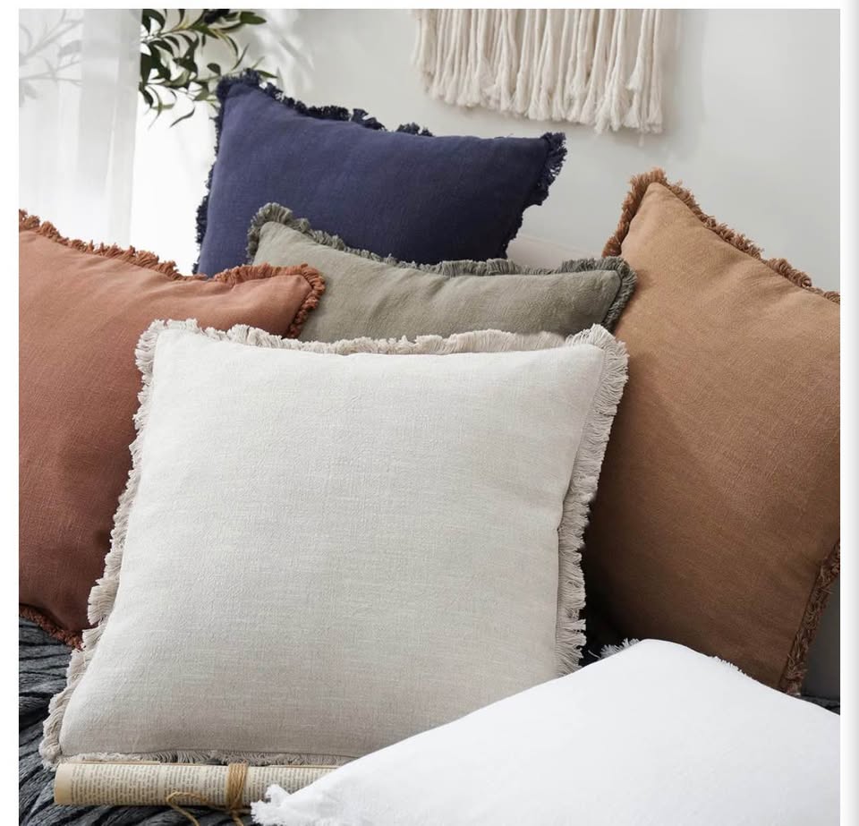 Natural Linen Fringed Pillow Cover
