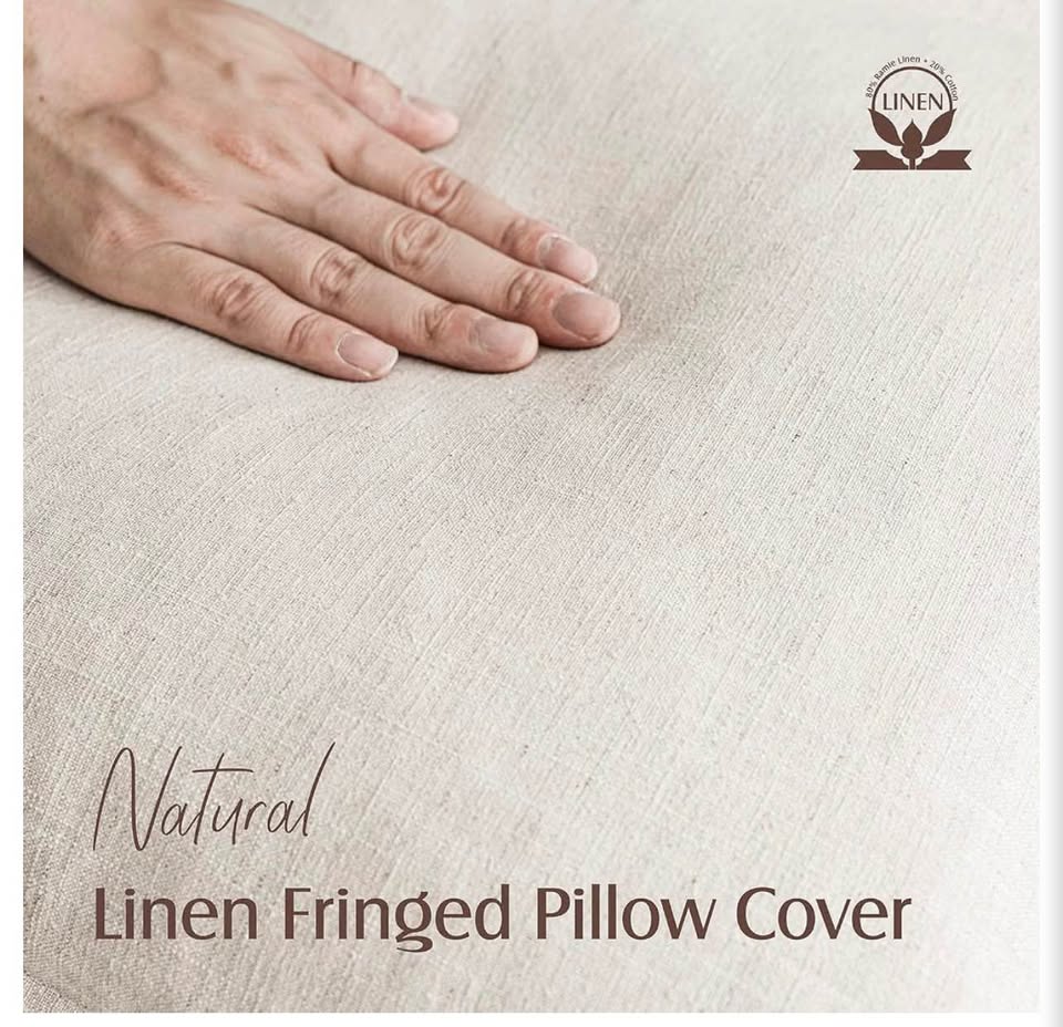 Natural Linen Fringed Pillow Cover