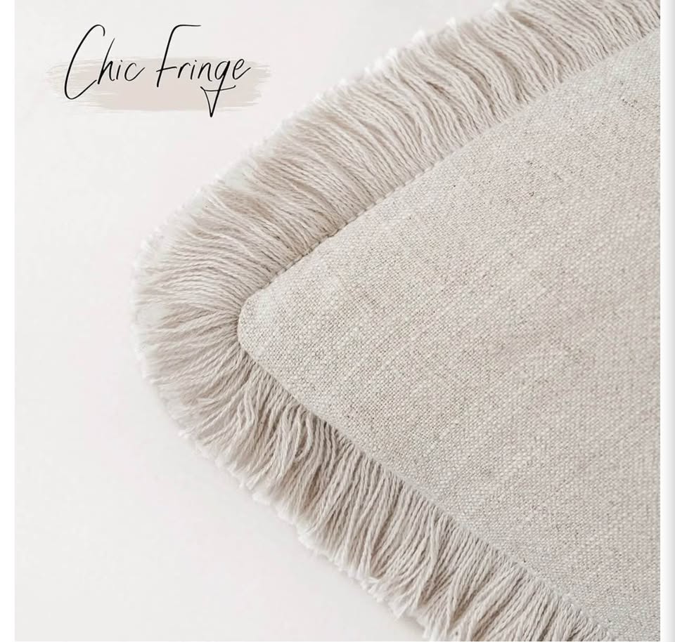 Natural Linen Fringed Pillow Cover