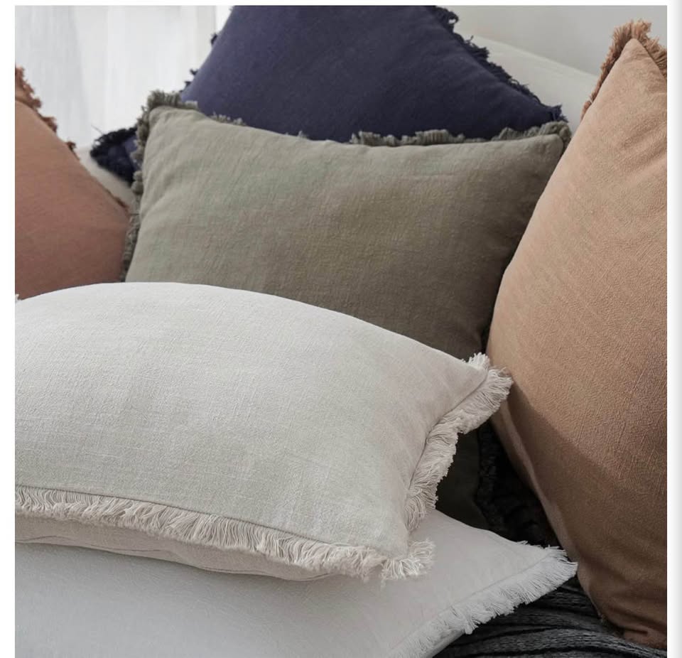 Natural Linen Fringed Pillow Cover