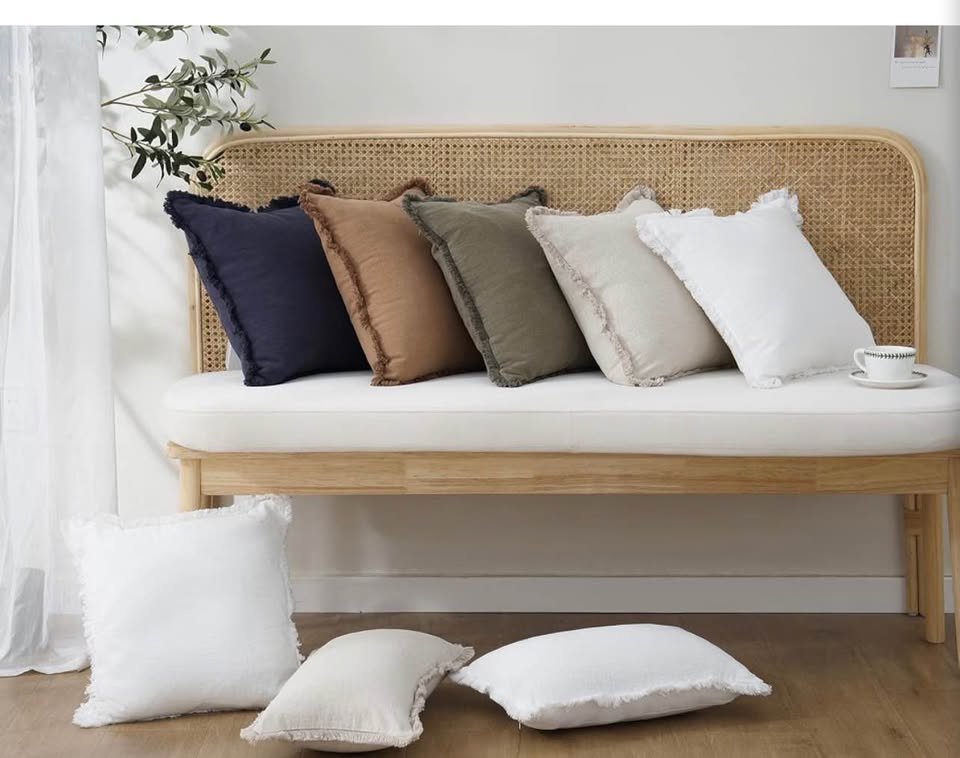 Natural Linen Fringed Pillow Cover