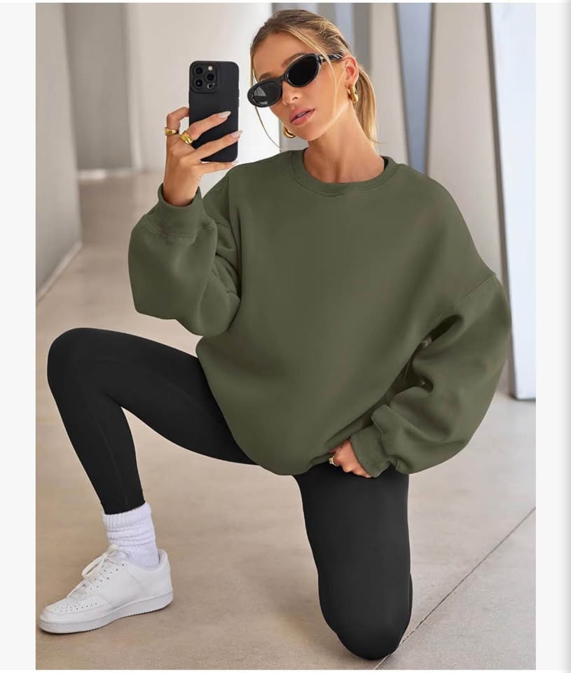 Olive Green Oversized Crewneck Sweatshirt L