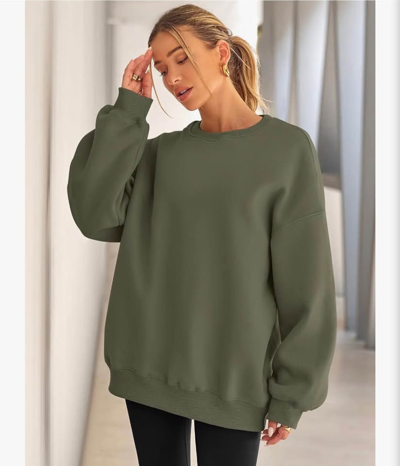 Olive Green Oversized Crewneck Sweatshirt L