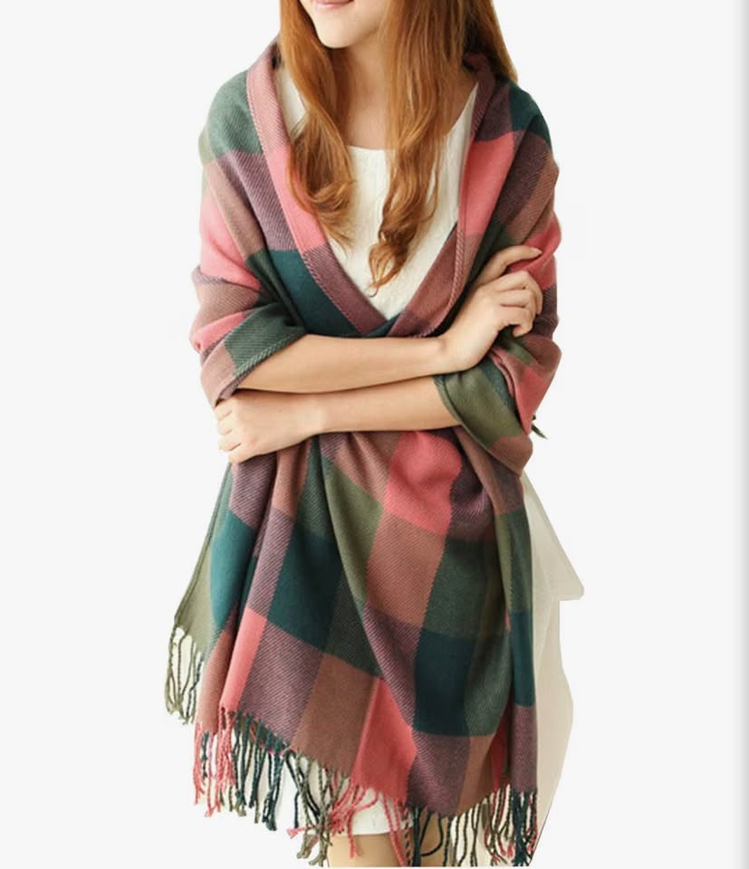 Plaid Fringe Scarf Shawl