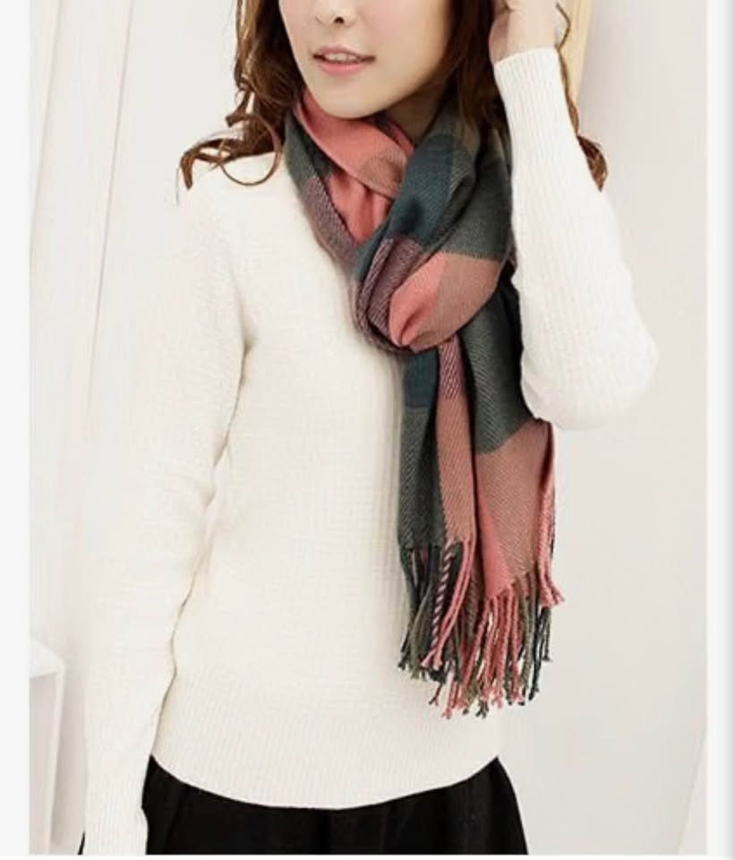 Plaid Fringe Scarf Shawl