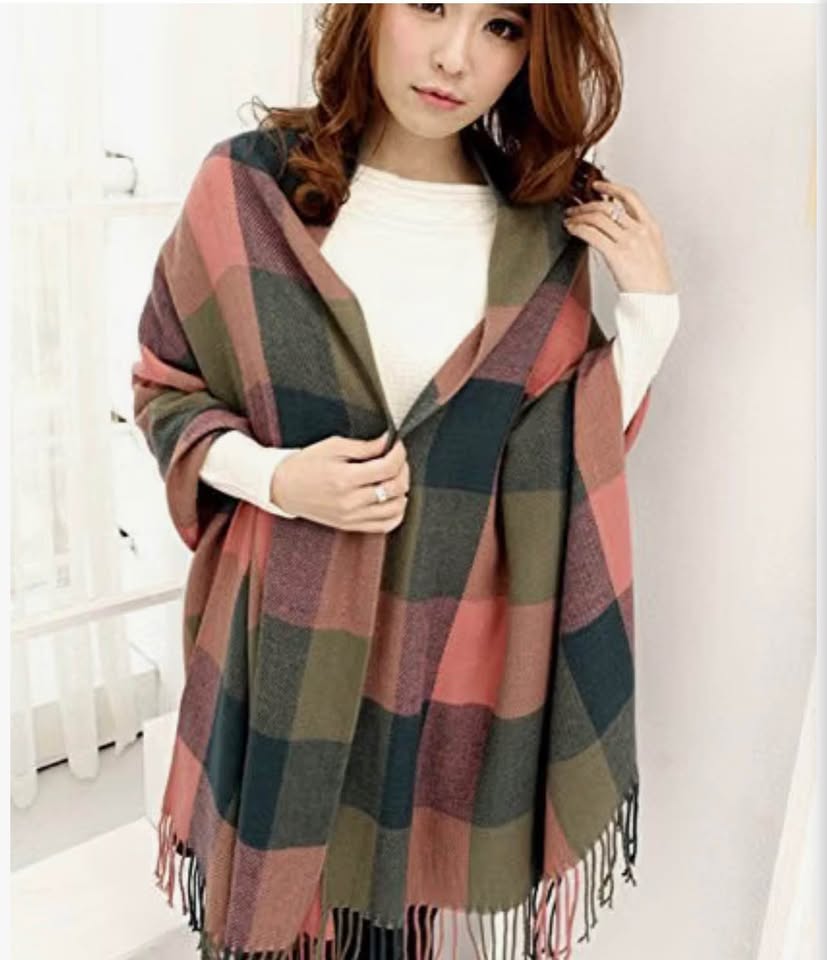 Plaid Fringe Scarf Shawl