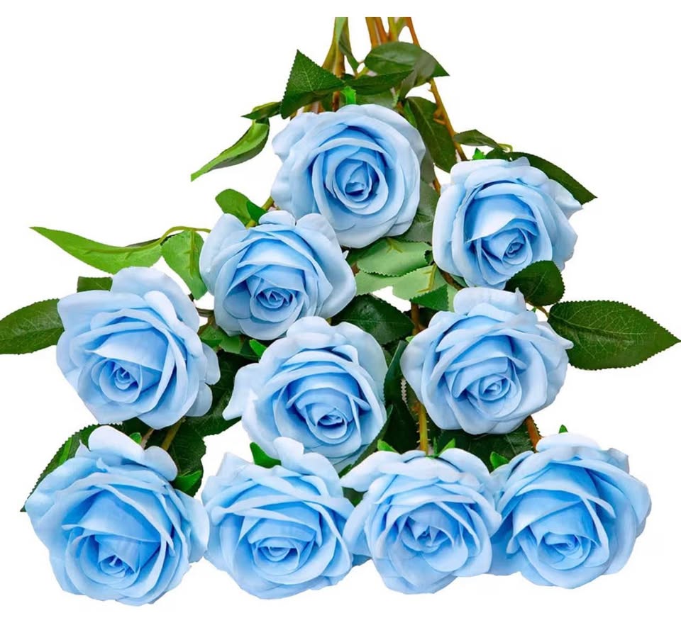 DuHouse 10pcs Fake Roses Artificial Silk Flowers Faux Rose Flower Long Stems Bou
